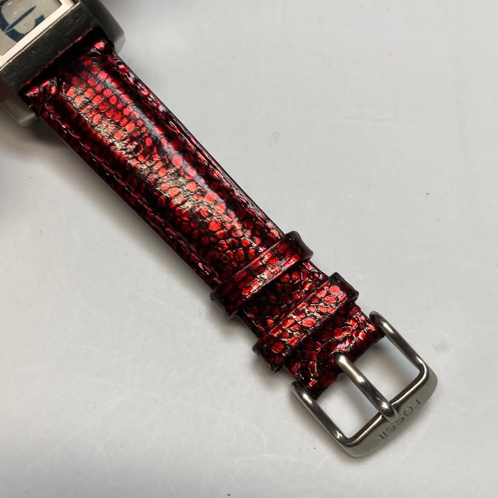 Fossil Big Tic JR-7993, red and black strap, new batteries, stainless